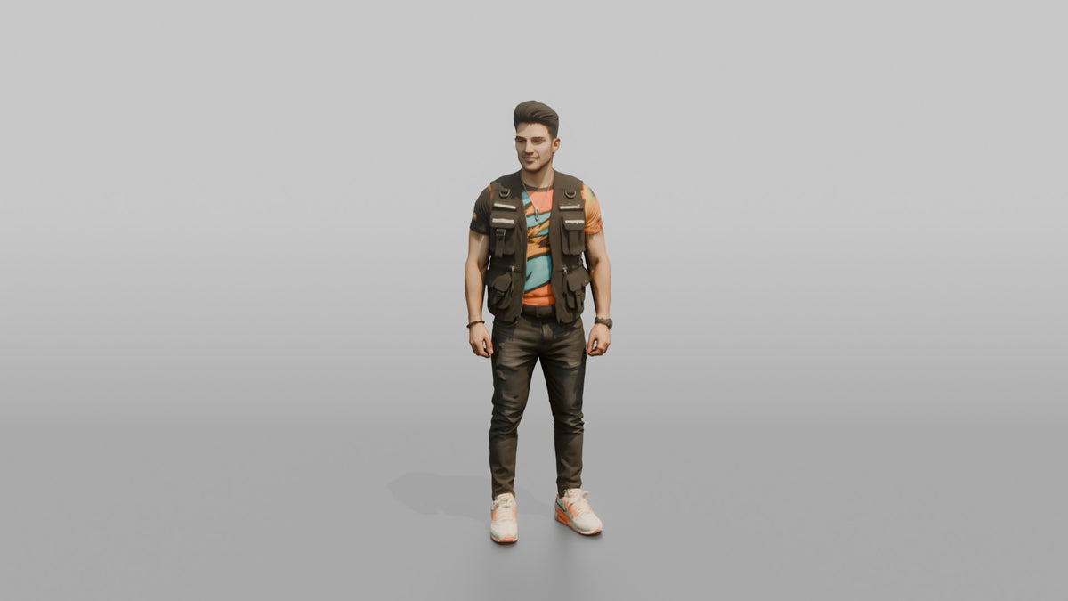Patron Man Wearing An Urban Streetwear Vest Over A Bright Graphic Tee - 3D character model, view 5
