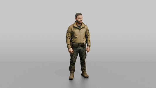Protester Man Standing in Tactical Gear - 3D character model, view 1