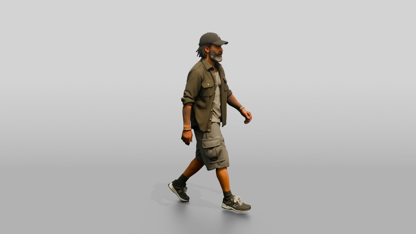 African-American Man Walking the Boardwalk in Casual Shirt