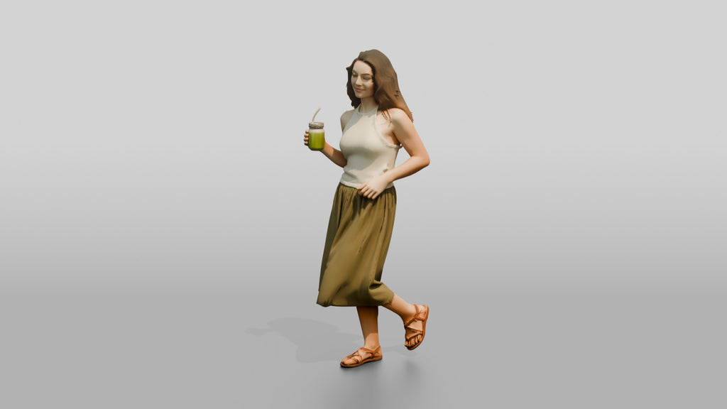 Woman with a Cocktail in an Olive Skirt
