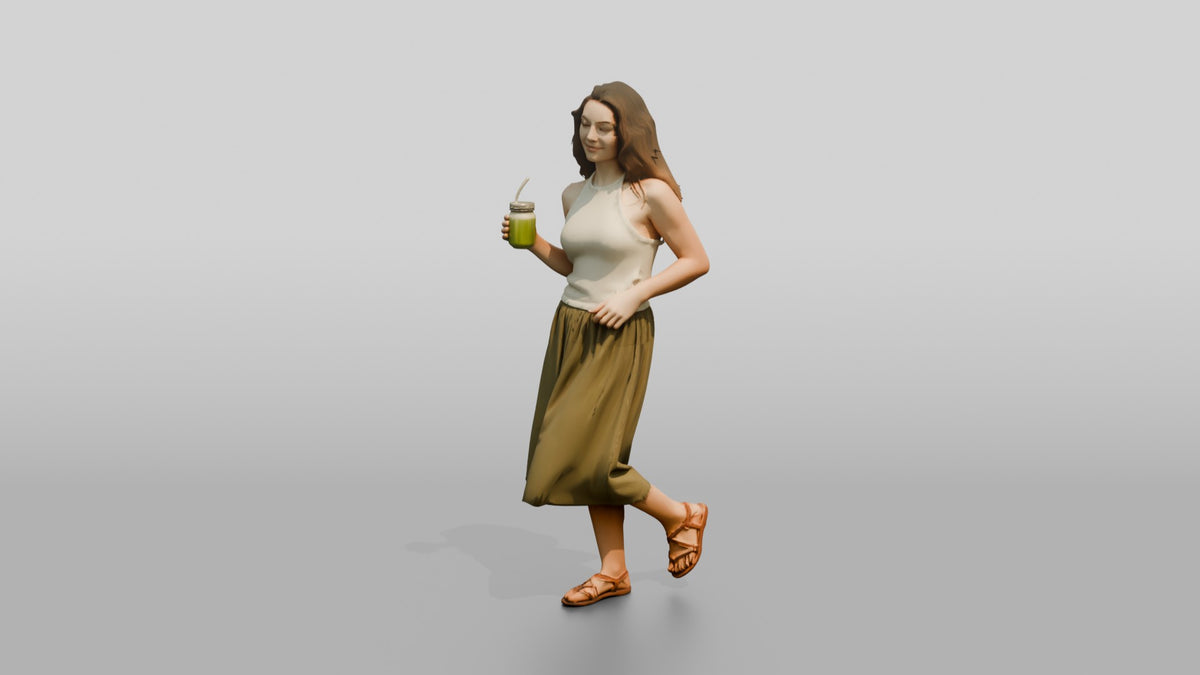 Woman with a Cocktail in an Olive Skirt - 3D character model, view 4