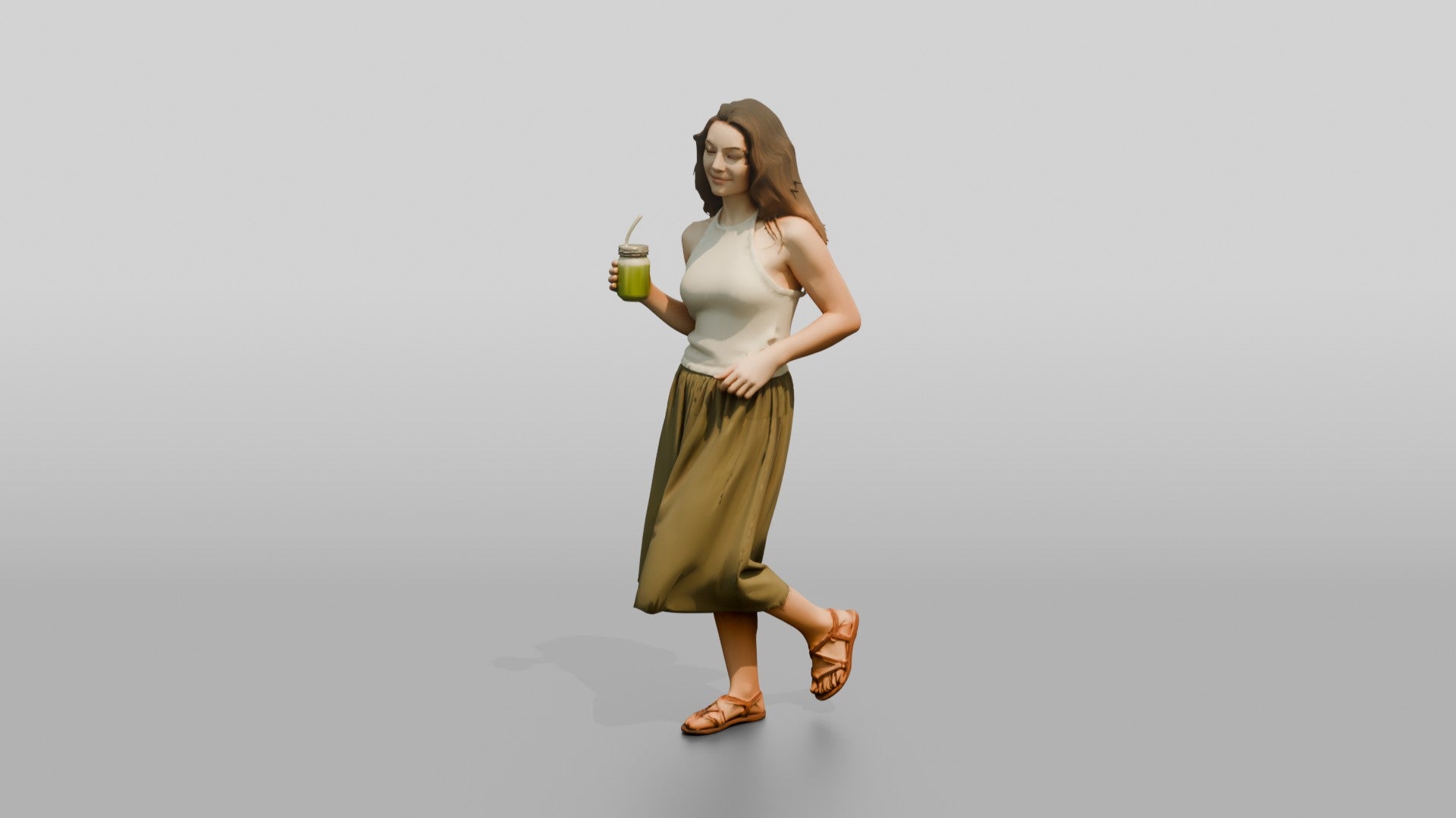 Woman with a Cocktail in an Olive Skirt