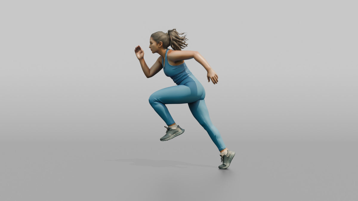 Cardio Athlete Woman In A Sprinting Stance, Leaning Forward - 3D character model, view 5