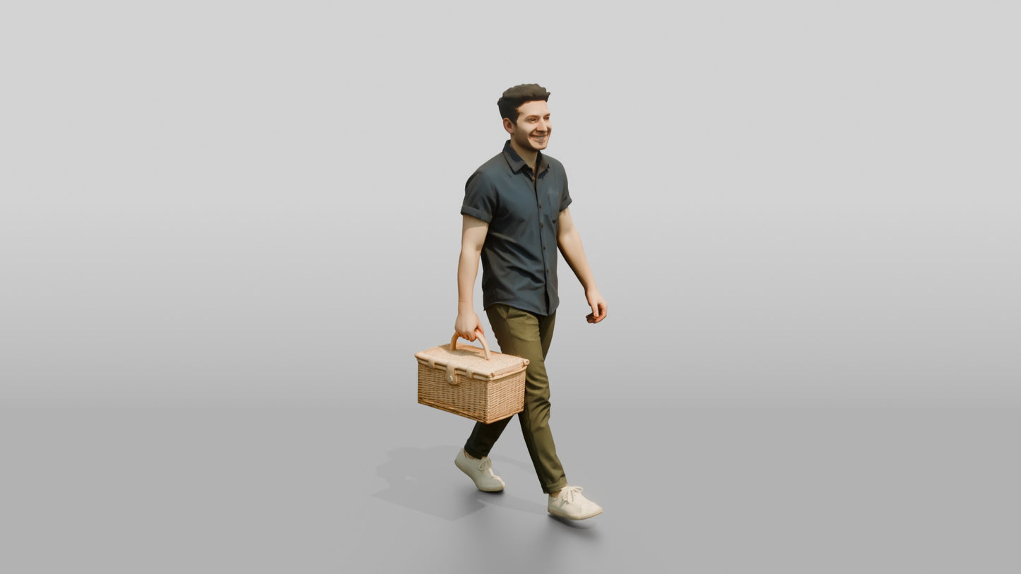 Man Carrying Wicker Picnic Basket