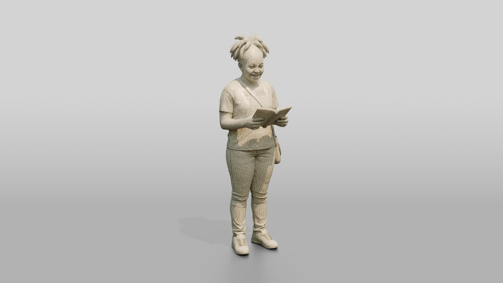 Plus-Size Black Woman with Dreadlocks Standing Reading a Book