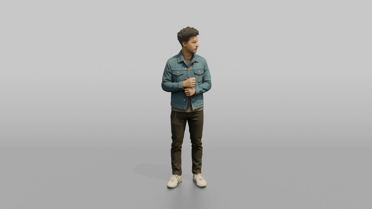 Man Customer Trying On A Denim Jacket - 3D character model