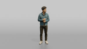 Man Customer Trying On A Denim Jacket - 3D character model