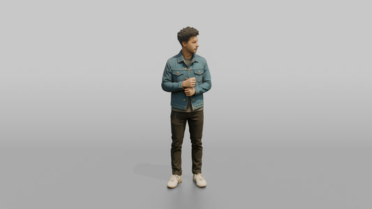 Man Customer Trying On A Denim Jacket - 3D character model