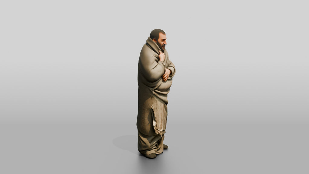 Homeless Man Wrapped Tightly in a Wool Blanket