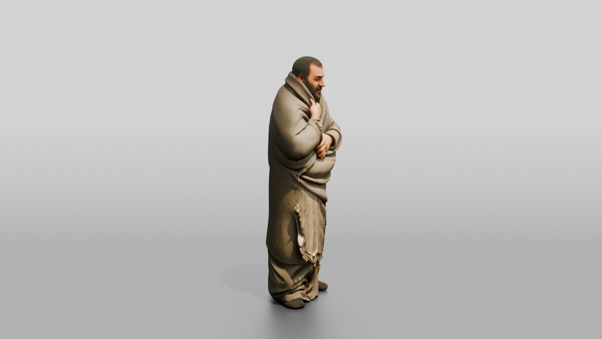 Homeless Man Wrapped Tightly in a Wool Blanket