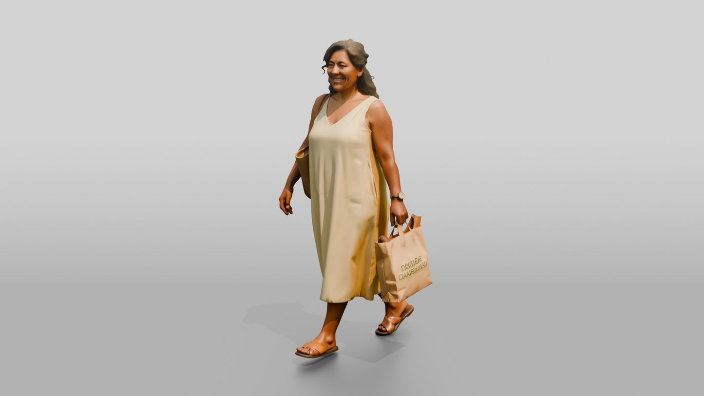 Curvy Middle-Aged Italian Woman Holding a Paper Shopping Bag