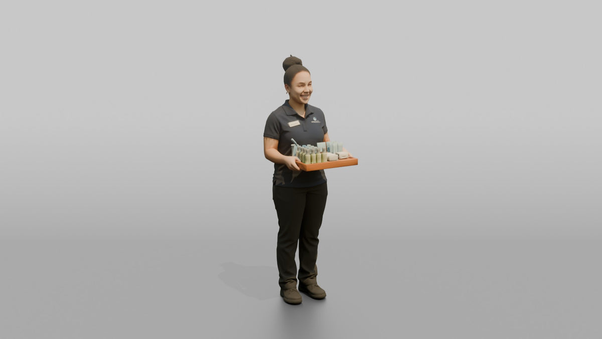 Housekeeping Staff Man Carrying A Tray Of Toiletries - 3D character model