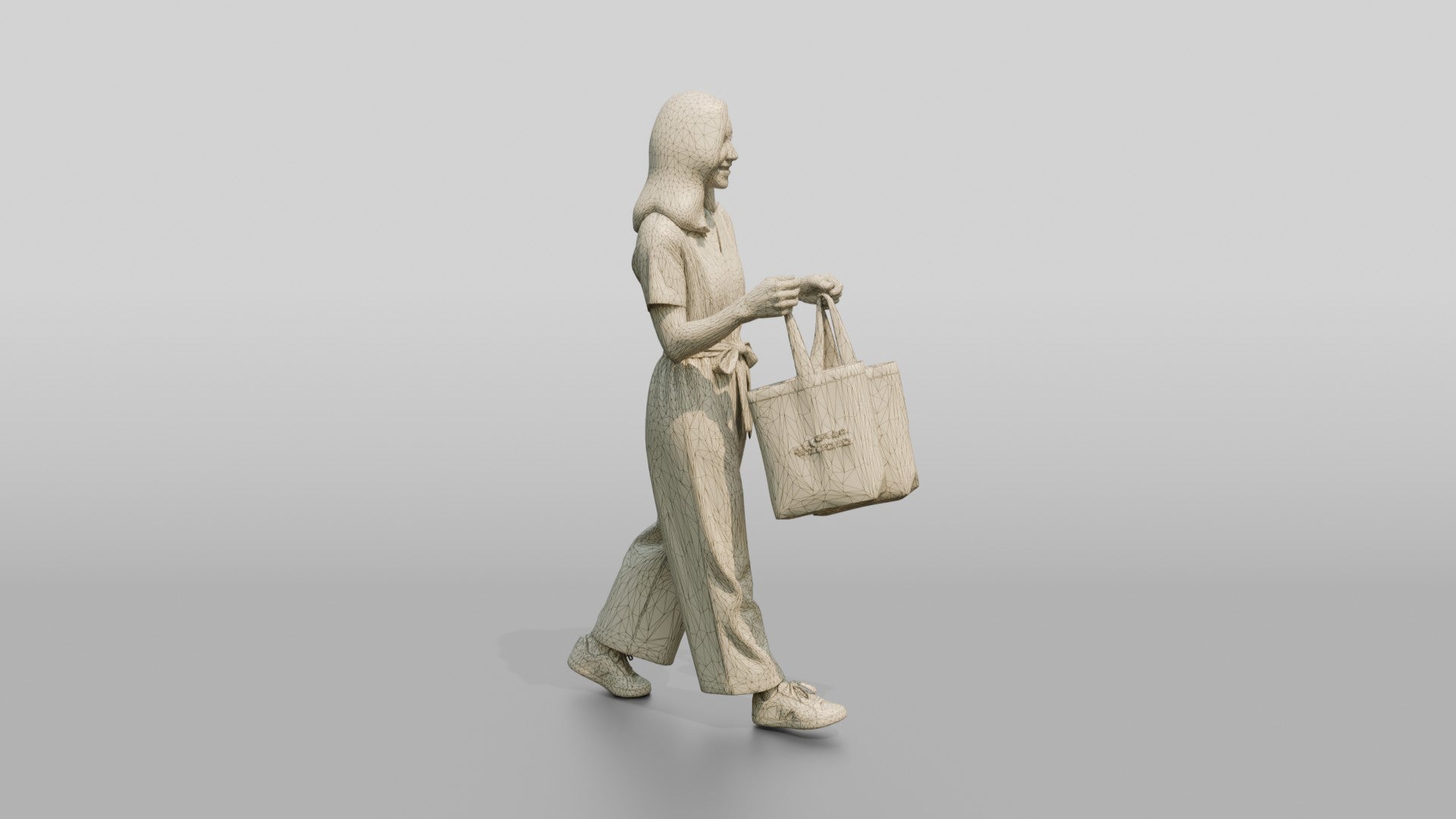 Woman Walking with Canvas Tote Bags