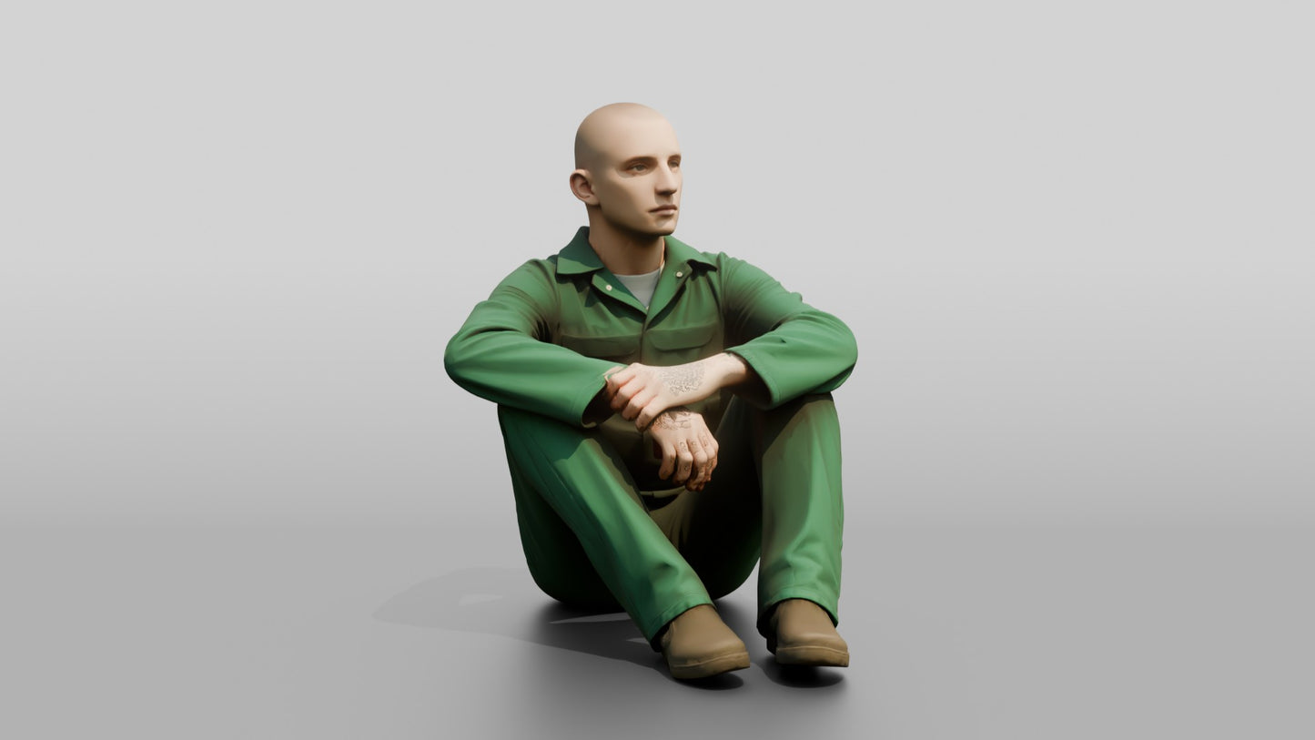 Caucasian Male Prisoner in a Green Uniform