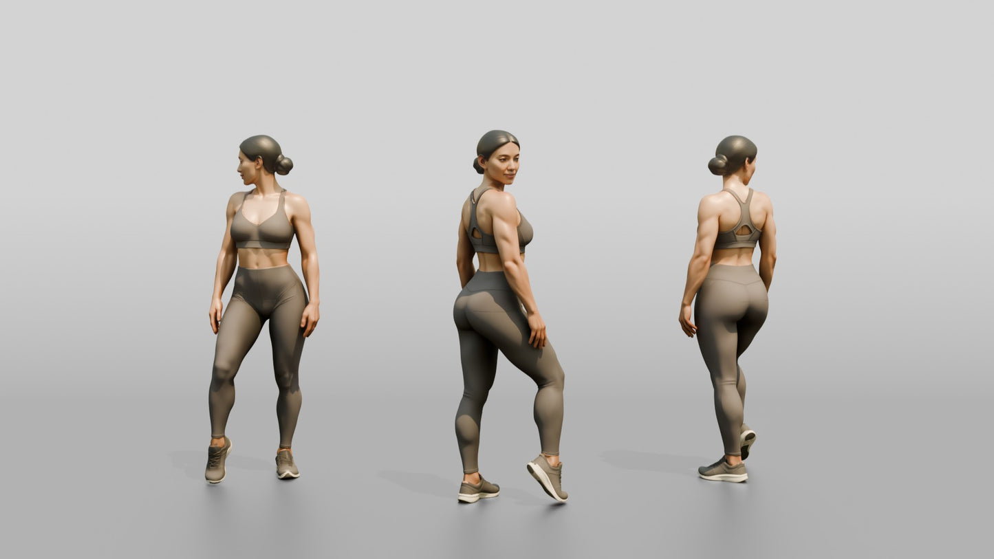 Woman in Taupe Activewear Glancing Over Her Shoulder
