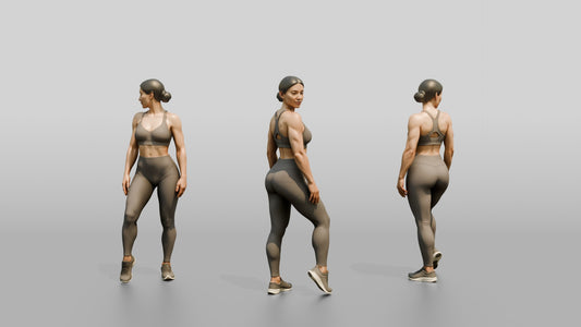 Woman in Taupe Activewear Glancing Over Her Shoulder - 3D character model