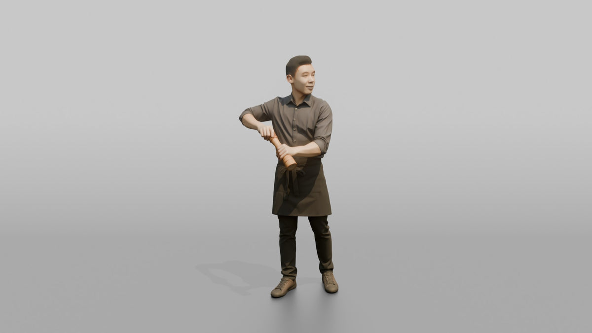 Server Woman Holding A Pepper Grinder, Mid-grind - 3D character model, view 5