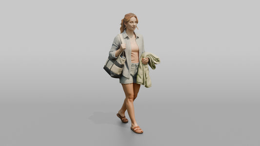 Mother Carrying A Beach Bag And A Folded Towel - 3D character model