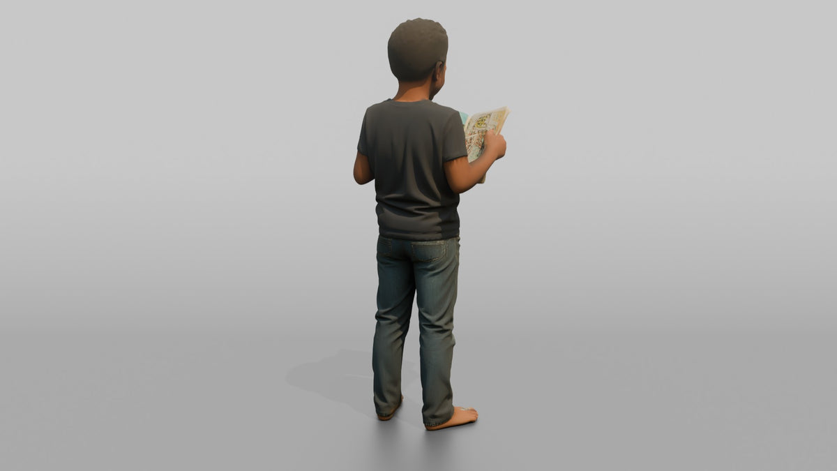 Son Holding A Comic Book Open With Both Hands - 3D character model, view 3
