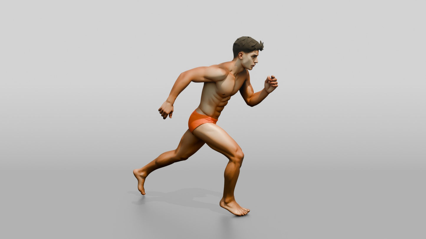 Mestizo Man in Bold Orange Swim Brief Stride
