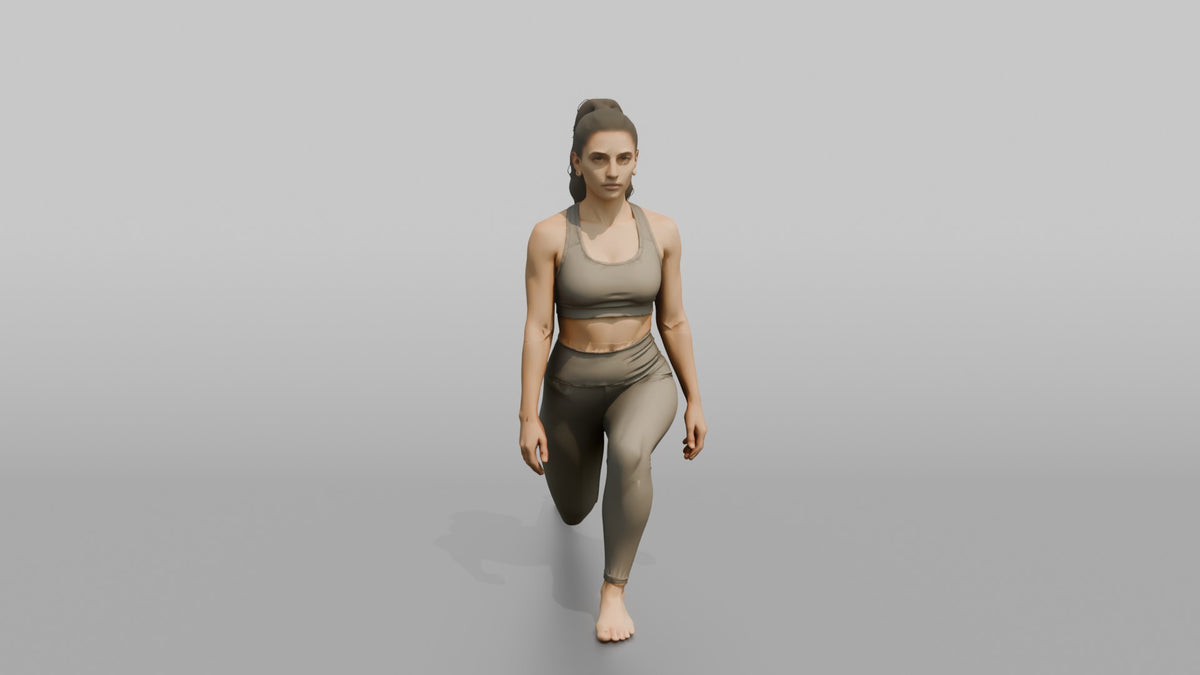 Fitness Influencer Woman Doing A Bodyweight Lunge With Arms At Sides - 3D character model