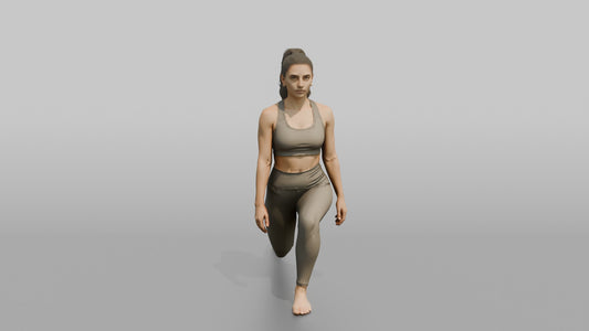 Fitness Influencer Woman Doing A Bodyweight Lunge With Arms At Sides - 3D character model