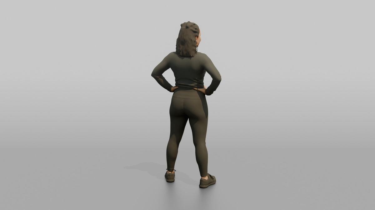 Physique Model Woman Standing With Hands On Hips, Chest Out, Confident Pose - 3D character model, view 3