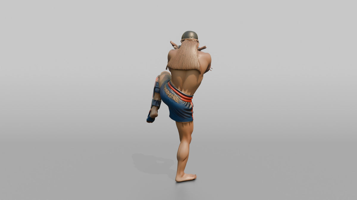 Muay Thai Fighter Shinguard Check and Forearm Block - 3D character model, view 3