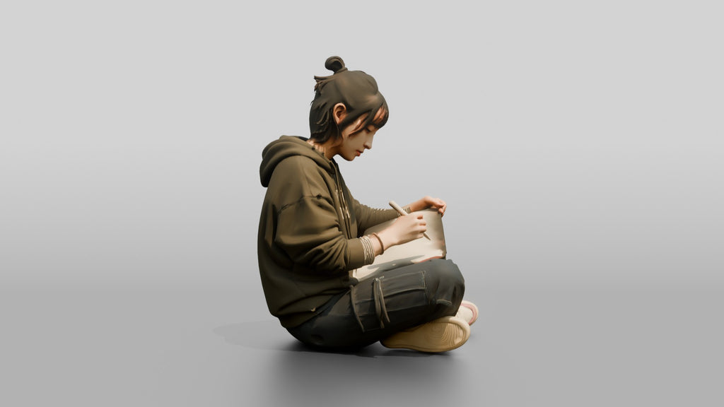 Asian Woman Sketching on Digital Tablet