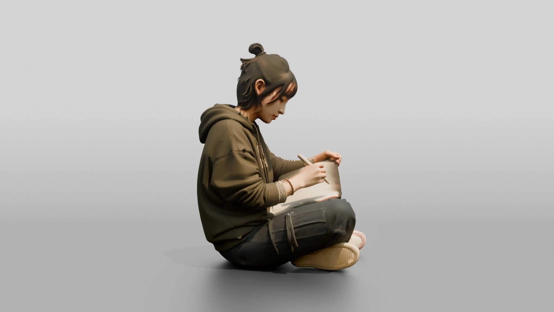 Asian Woman Sketching on Digital Tablet