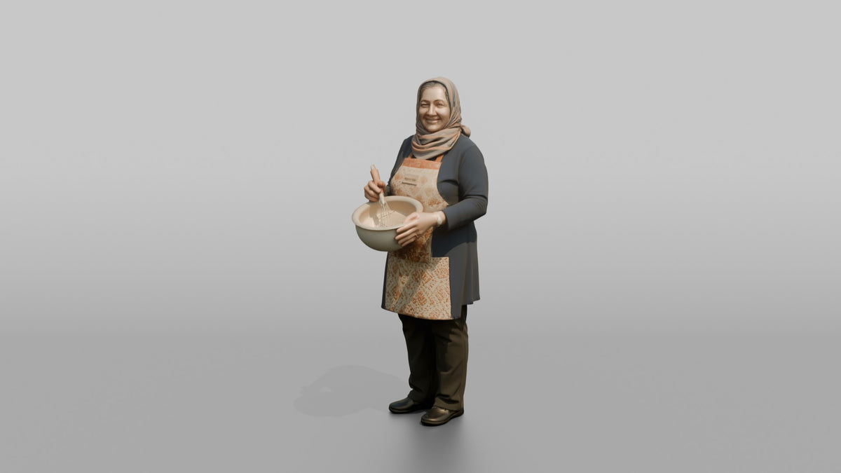 Mother Holding A Whisk Over A Mixing Bowl - 3D character model, view 4