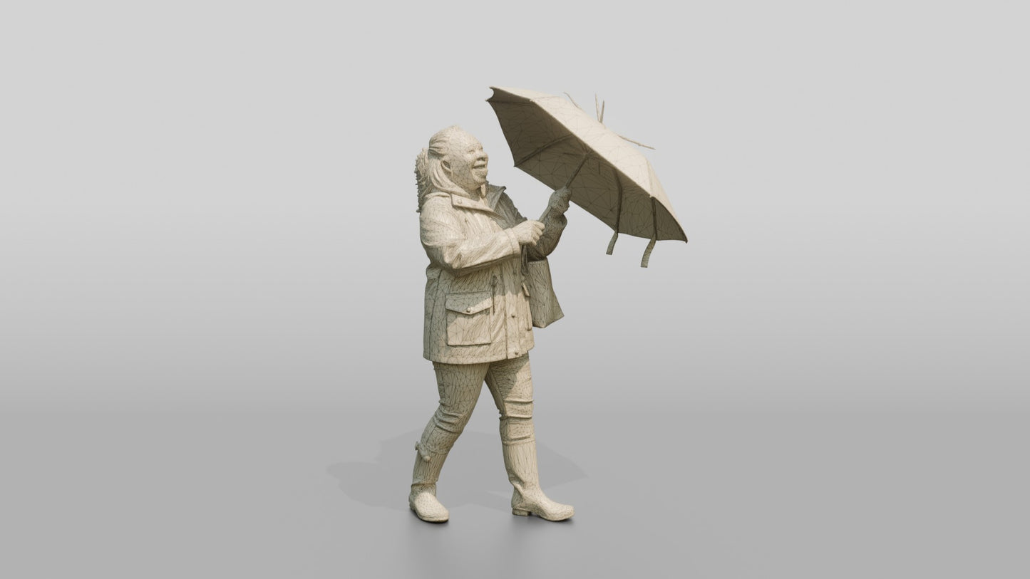 Black Woman in Red Raincoat Opening Umbrella