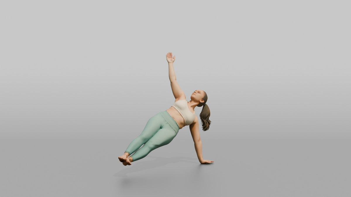 Bodyweight Athlete Woman Holding A Side Plank - 3D character model, view 2