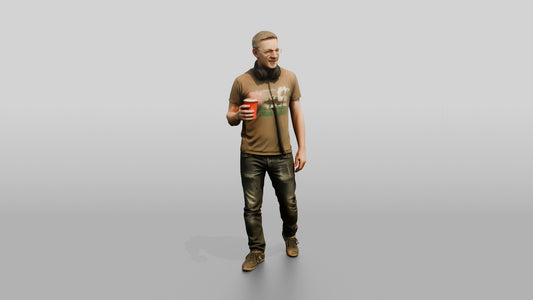 Casual Festival Man with a Drink - 3D character model, view 1