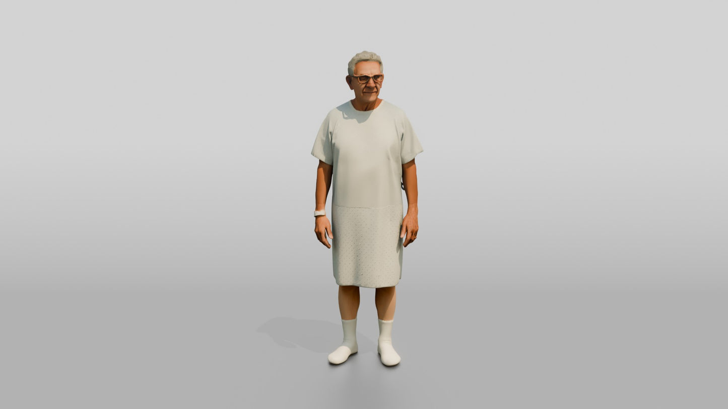 Elderly Man Patient Standing in a Gown