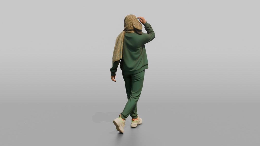 Hijab Woman in Green Tracksuit Walking