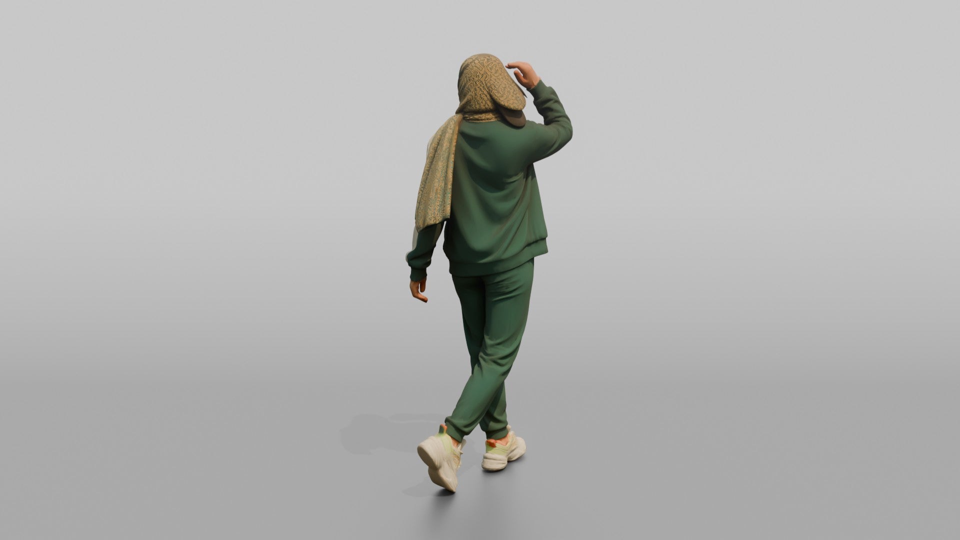 Hijab Woman in Green Tracksuit Walking