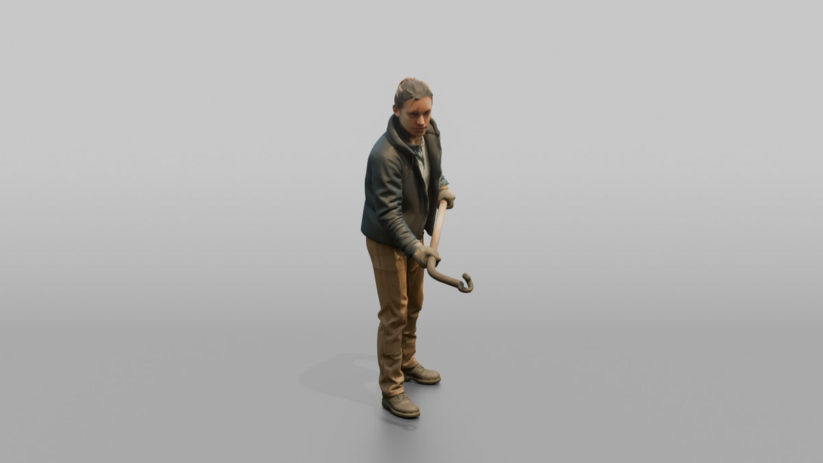 Farmer Pitchforking Dry Hay Into Pile - 3D character model, view 2