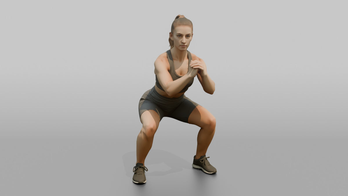 Fitness Influencer Woman Holding A Deep Squat Position - 3D character model, view 5