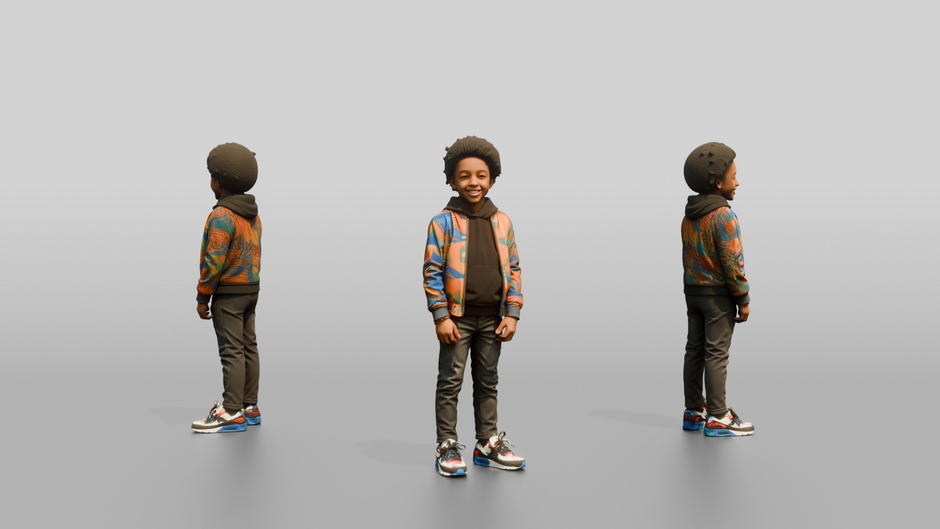 African Boy in Colorful Bomber Jacket and Sneakers
