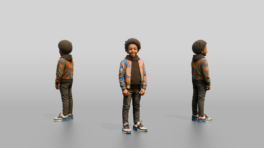 African Boy in Colorful Bomber Jacket and Sneakers