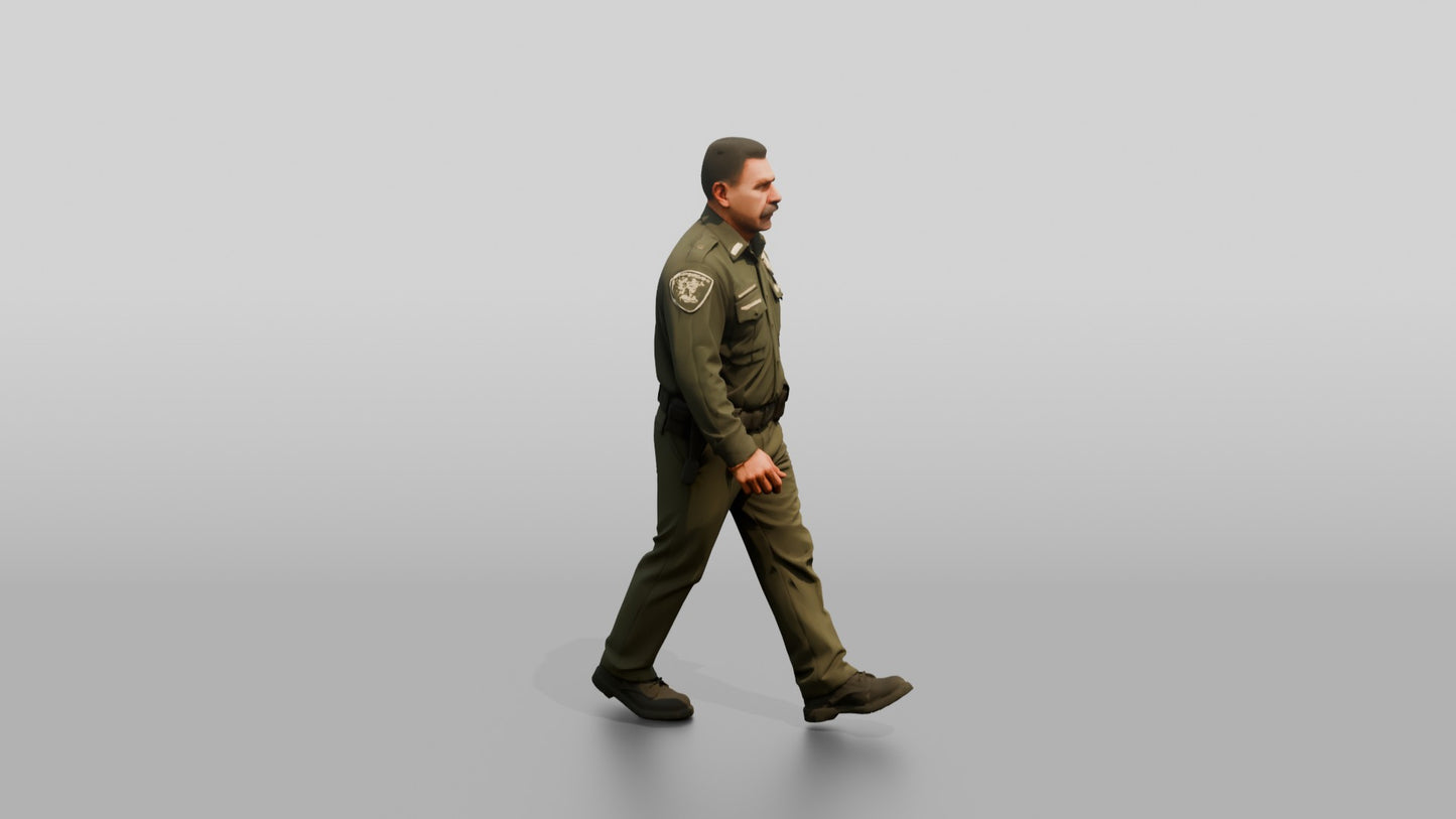 Latino Male Guard in a Dark Green Guard Uniform