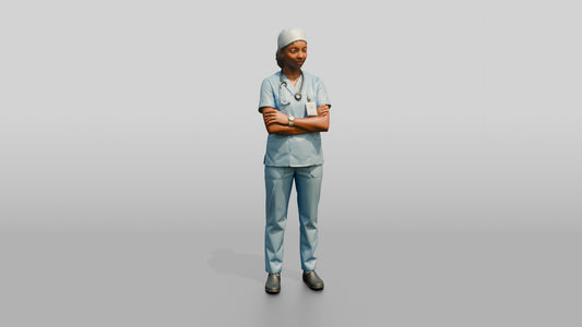 Young Black Woman Doctor with Arms Crossed - 3D character model, view 1