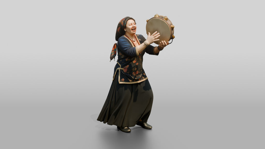 Tambourine Singer Striking Frame Drum