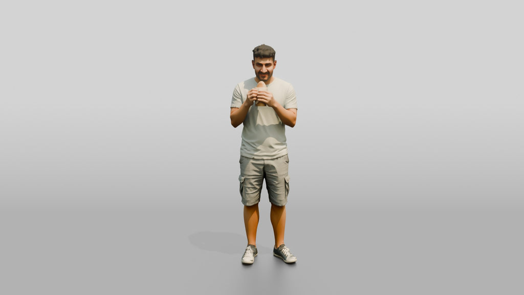 Stocky Young Turkish Man Eating a Pastry