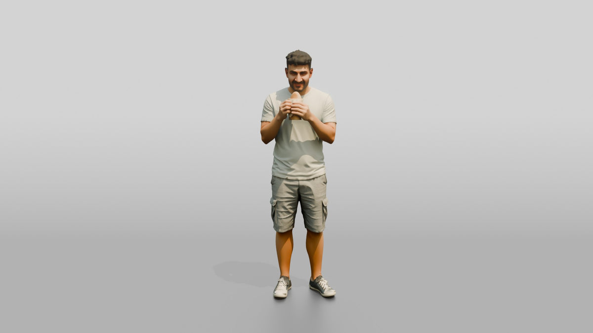 Stocky Young Turkish Man Eating a Pastry - 3D character model, view 5