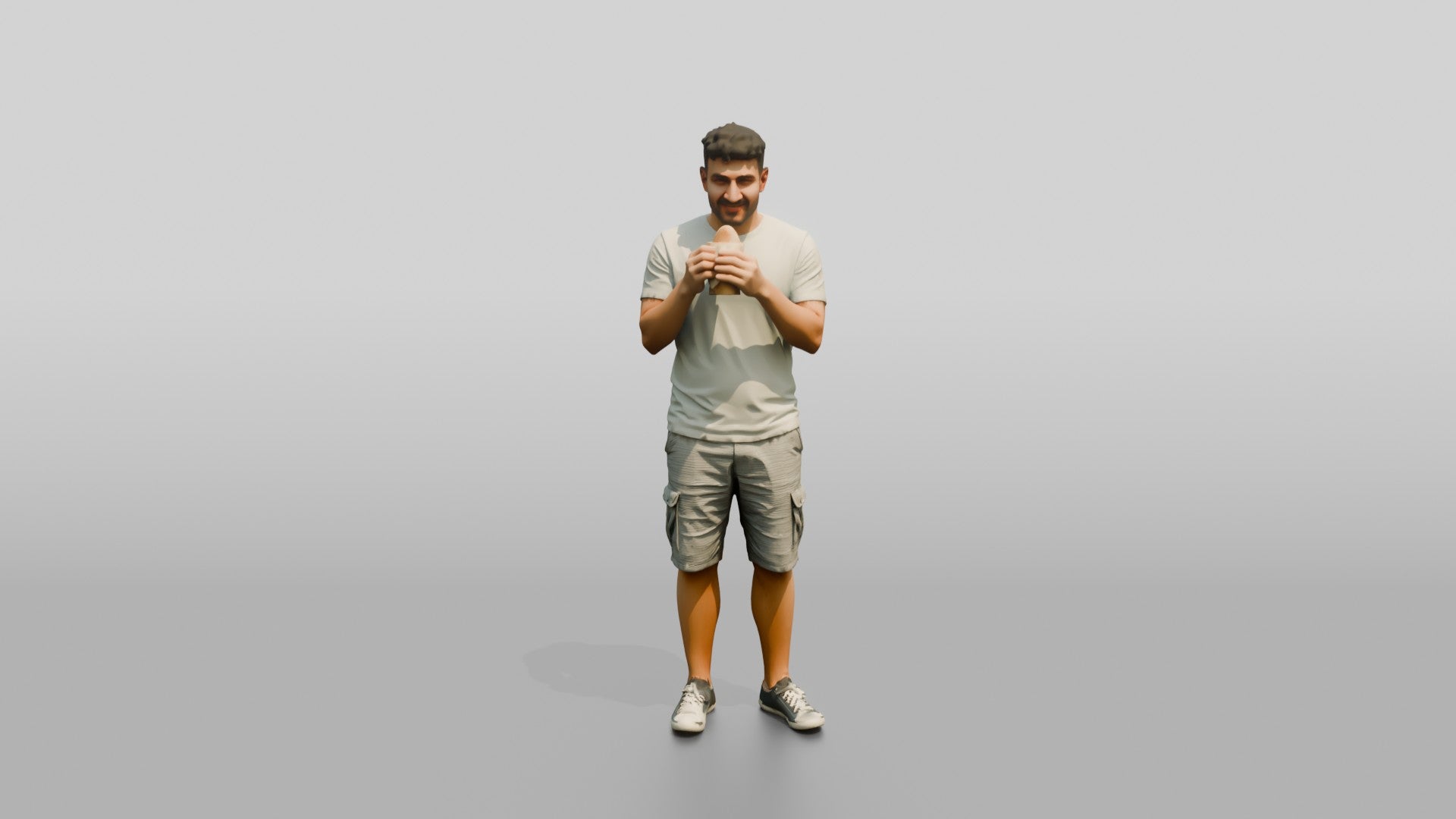 Stocky Young Turkish Man Eating a Pastry