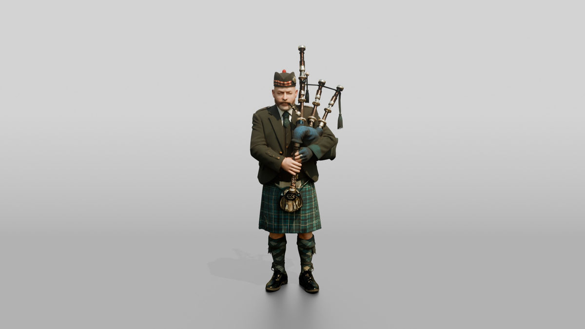 Bagpiper Playing Highland Bagpipes - 3D character model, view 5