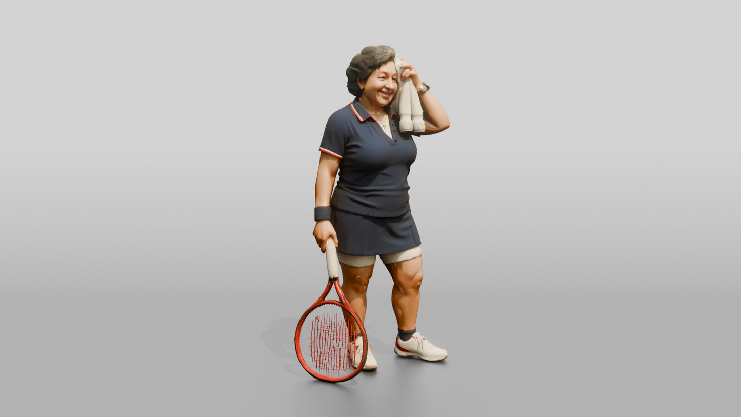 Senior Female Tennis Player Wiping Her Forehead