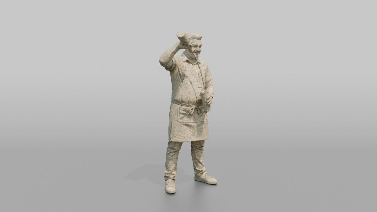 Bartender Man Holding A Bottle Up, Mid-pour - wireframe topology preview